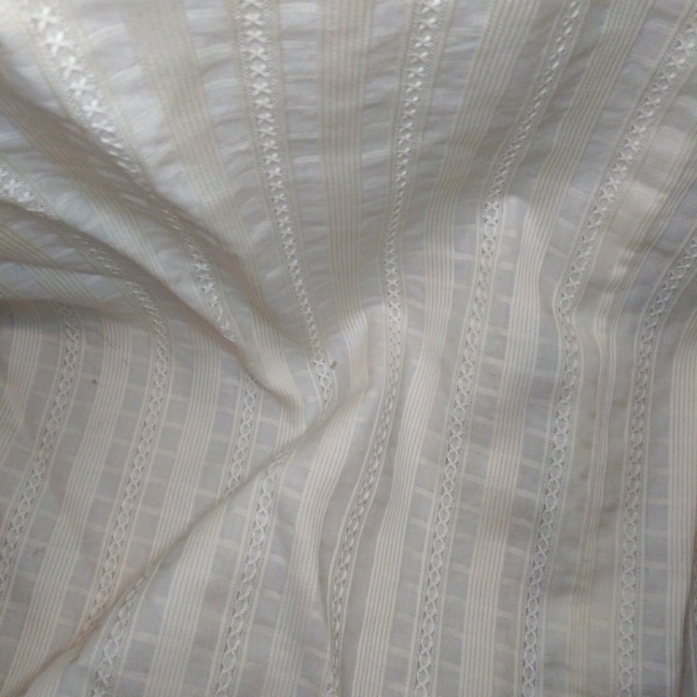 Vintage 50's Handmade Bow Trimmed Embroidered Stripe Ivory Brocade Wedding Dress - Picture 11 of 13